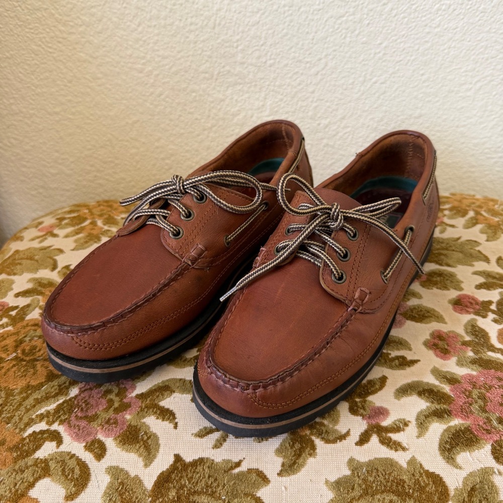 Vintage Brown Leather Boat Shoes Lug Sole Preppy Coastal‎ Casual French Girl